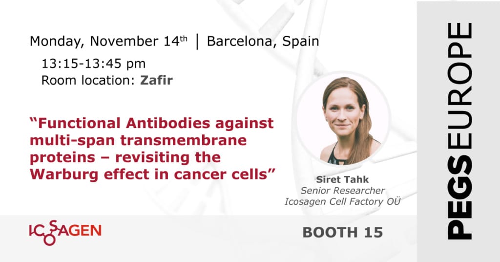 PEGS2022 Icosagen Therapeutics TALK: Functional mABs against multi-span transmembrane proteins, a case study by Senior Researcher Siret Tahk.